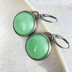 kolczyki srebrne,zielony jadeit - Kolczyki - Biżuteria
