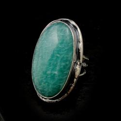 amazonit,srebro Zjawiskowy pierścień niebieski - Pierścionki - Biżuteria