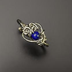 pierścionek,regulowany,wire wrapping,lapis lazuli - Pierścionki - Biżuteria