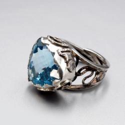 srebrny pierścionek z blue topazem - Pierścionki - Biżuteria