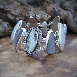 srebrna,bransoletka,segmentowa,z kamieniami - Bransoletki - Biżuteria