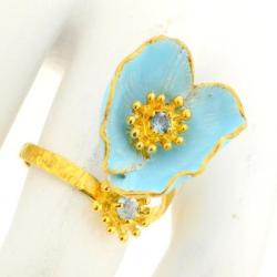pierścionek,mak błękitny,złocony,emaliowany, - Pierścionki - Biżuteria