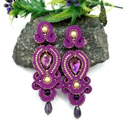 kolczyki sutasz fioletowe wieczorowe z kryształami - Kolczyki - Biżuteria