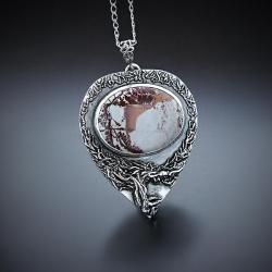 srebrny,wisior,z drzewem,z jaspisem - Naszyjniki - Biżuteria