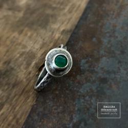 pierścionek surowe srebro,zielony agat - Pierścionki - Biżuteria