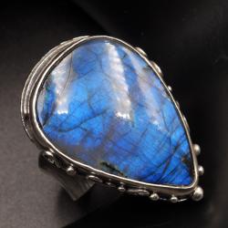 duży srebrny pierścionek,labradoryt,niebieski - Pierścionki - Biżuteria