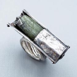surowe srebro z surowym turmalinem - Pierścionki - Biżuteria