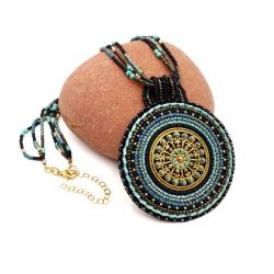 turkusowy etniczny naszyjnik,haft koralikowy - Naszyjniki - Biżuteria