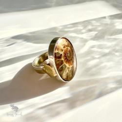 srebrny pierścionek,amonit,duży pierścionek, - Pierścionki - Biżuteria