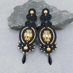 czarne wieczorowe barokowe kolczyki sutasz - Kolczyki - Biżuteria