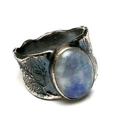kamień księżycowy,srebrny pierścionek,błękit - Pierścionki - Biżuteria