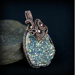 wire wrapping,miedziany wisior,kwarc tytanowy - Wisiory - Biżuteria