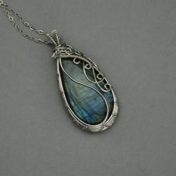 wisiorek,labradoryt,oryginalny,wire wrapping - Wisiory - Biżuteria