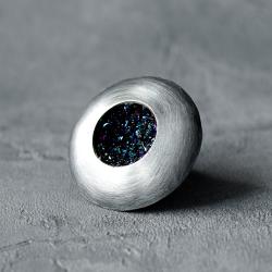 srebrny pierścionek z dużą tarczą,czarny kamień - Pierścionki - Biżuteria