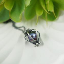 srebrny naszyjnik z perłą w stylu boho - Wisiory - Biżuteria