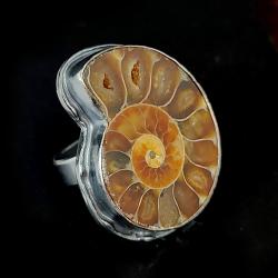 amonit,srebrny pierścien z muszlą,piryt - Pierścionki - Biżuteria