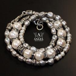 komplet bransolet z perłami,surowa biżuteria - Bransoletki - Biżuteria