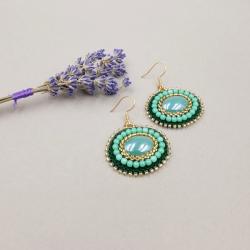 turkusowe kolczyki,haft koralikowt - Kolczyki - Biżuteria