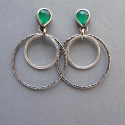 kolczyki koła,srebro oksydowane,z zielonym agatem - Kolczyki - Biżuteria