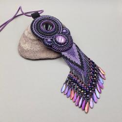 fioletowy naszyjnik,haft koralikowy - Naszyjniki - Biżuteria