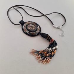 naszyjnik z opalem dendrytowym,haft koralikowy - Naszyjniki - Biżuteria