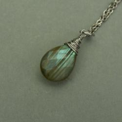 wisiorek,labradoryt,oryginalny,wire wrapping - Wisiory - Biżuteria