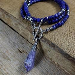 Naszyjnik lapis lazuli z kwarcem,srebro - Naszyjniki - Biżuteria