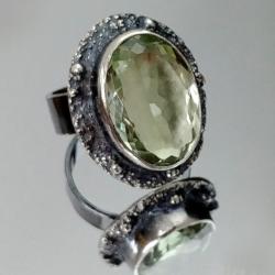 PRASIOLIT,srebrny,srebro,zieleń,retro,unikat,retro - Pierścionki - Biżuteria