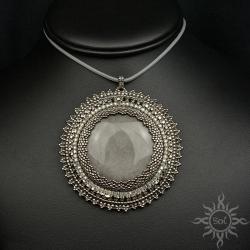 mandala,okrągły,na lato,srebrny,obsydian,medalion, - Wisiory - Biżuteria