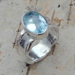 akwamaryn,srebrny pierścionek,błękitny - Pierścionki - Biżuteria