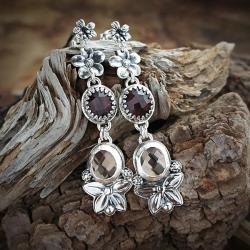 srebrne,kolczyki,długie,z granatem,autorskie - Kolczyki - Biżuteria