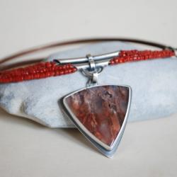 oryginalny srebrny naszyjnik,agat,Nitza,czerwień - Naszyjniki - Biżuteria