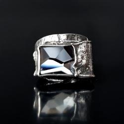 awangardowy pierścionek srebrny,swarovski - Pierścionki - Biżuteria
