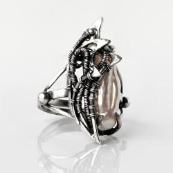 naszyjnik srebrny,wire wrapping,perła biwa - Pierścionki - Biżuteria