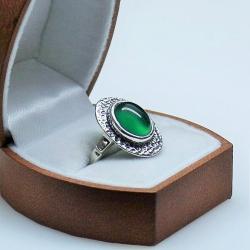 pierścionek,srebro,biżuteria,onyks zielony - Pierścionki - Biżuteria