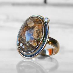 pierścionek z agatem i kamieniem księżycowym - Pierścionki - Biżuteria
