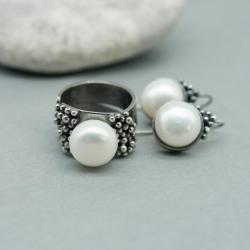 kolczyki,pierścionek,perły,z regulacją - Komplety - Biżuteria