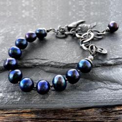 artystyczna bransoletka z granatowymi perłami - Bransoletki - Biżuteria