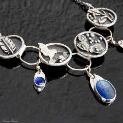 naszyjnik srebrny z kyanitami,koliber,piórko, - Naszyjniki - Biżuteria