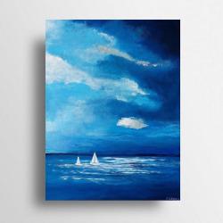obraz malowany,niebieski,morze,obraz,akryl - Obrazy - Wyposażenie wnętrz