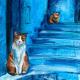 Ilustracje, rysunki, fotografia niebieski obrazek z kotami,koty,kot