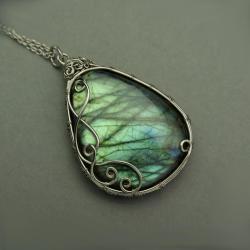 wisiorek,labradoryt,oryginalny,wire wrapping - Wisiory - Biżuteria