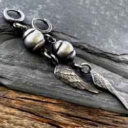 kolczyki srebrnen z szarą perłą - Kolczyki - Biżuteria