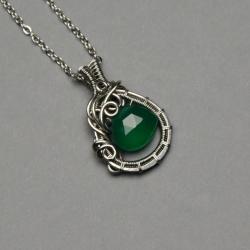 wisiorek,onyks,wire wrapping,zielony onyks - Wisiory - Biżuteria