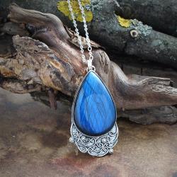srebrny,naszyjnik,z niebieskim labradorytem - Naszyjniki - Biżuteria