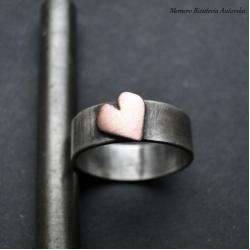 nowoczesny pierścionek srebro,miedź,serce, - Pierścionki - Biżuteria