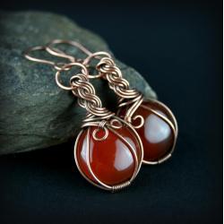 wire wrapping,karneol,kolczyki,dla niej - Kolczyki - Biżuteria