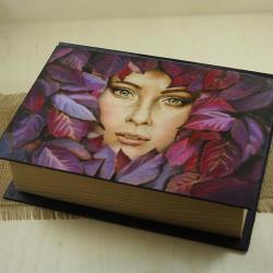liście,fioletowe,kobieta,oczy - Pudełka - Wyposażenie wnętrz
