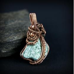 wire wrapping,miedziany wisior,fuchsyt - Wisiory - Biżuteria