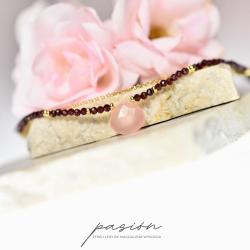 krótki naszyjnik z różowym Chalcedonem i Granatami - Naszyjniki - Biżuteria